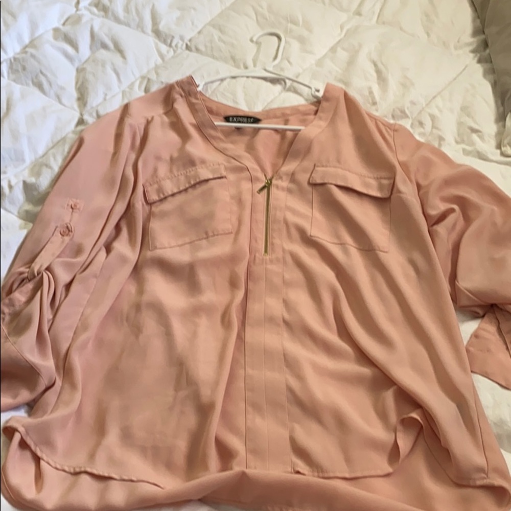 Express roll up sleeve zip blouse